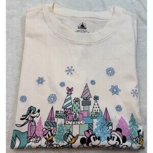 Disney Walt Disney World Happy Holidays T-Shirt Mickey Minnie White Adult L